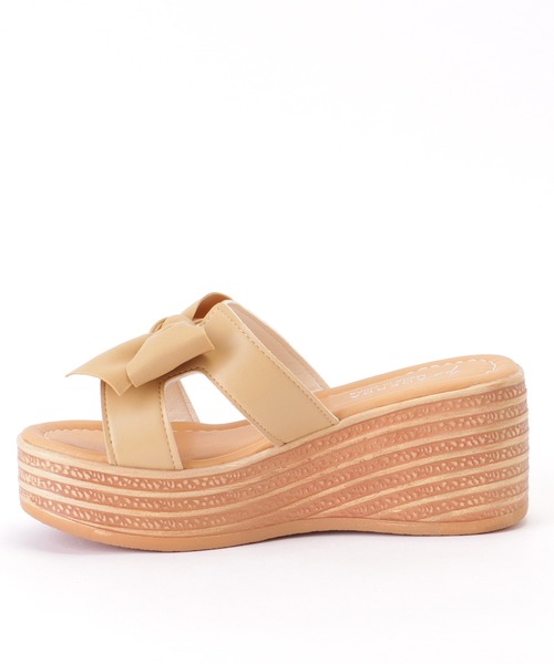 38 定4.8万 日本製 ピッピシック BAILEY レザー 厚底 サンダル Lace Ladies（レースレディース） サンダル レザー調 ビッグリボン