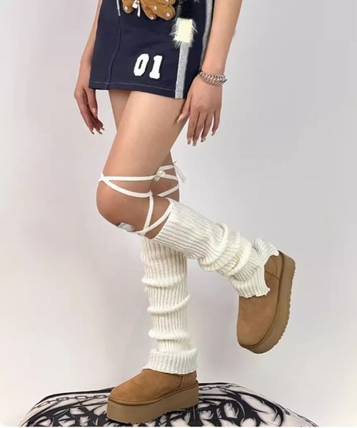 レース付き　レッグウォーマー リボン　可愛い　ニットルーズソックス　メイド Amazon.co.jp: レースレッグウォーマーリボン本 透明ルーズ