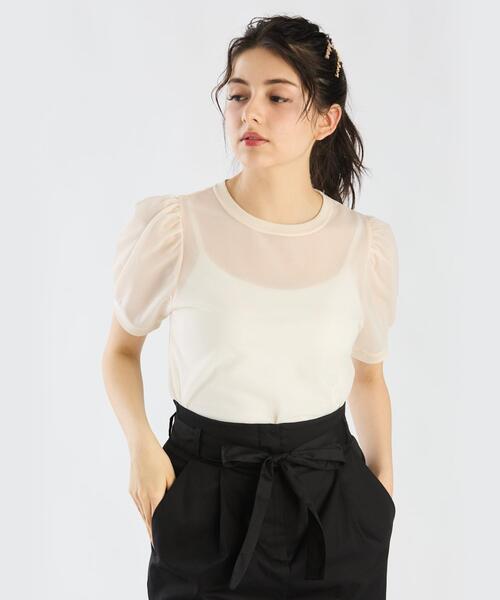 To b. by agnes tシャツ シアー パフスリーブ Tシャツ