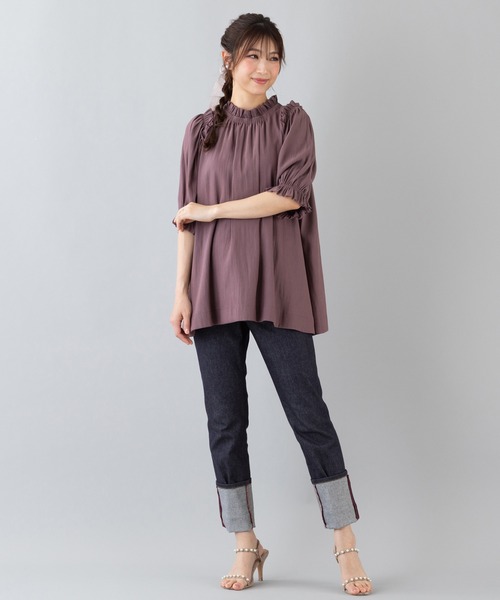Rose Tiara ローズティアラ 半袖ブラウス ゆったり 体型カバー 春夏 Rose Tiara（ローズティアラ） ブラウス シャツ 半袖 ネックフリル