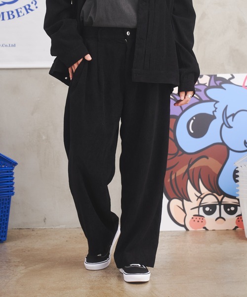コーデュロイ ワイド テーパード パンツ ブラック サイズWS コーデュロイワイドテーパードパンツ コーデュロイパンツ メンズ