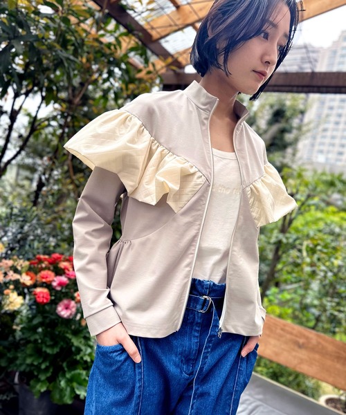 tシャツ フリルデザインカットソージッププルオーバー レディース