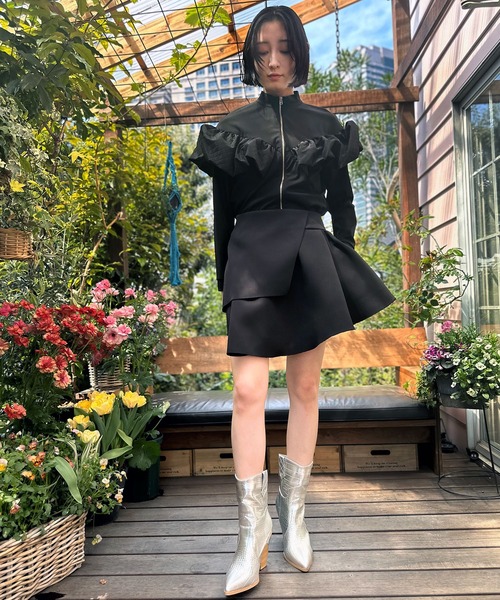 tシャツ フリルデザインカットソージッププルオーバー レディース