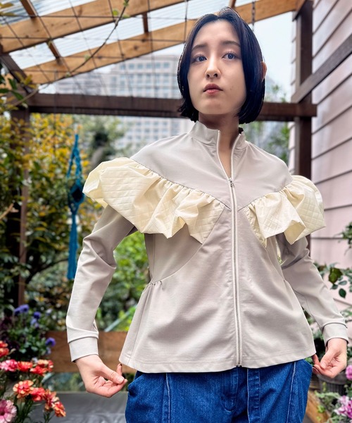 tシャツ フリルデザインカットソージッププルオーバー レディース tシャツ フリルデザインカットソージッププルオーバー