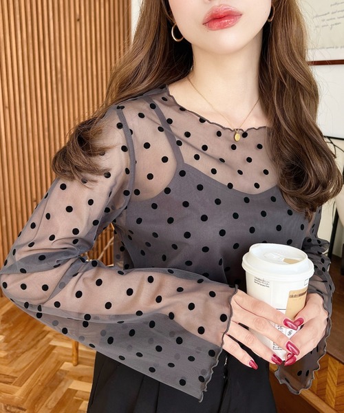 リボンドットチュールブラウス / miumiu リボンドットチュールブラウス