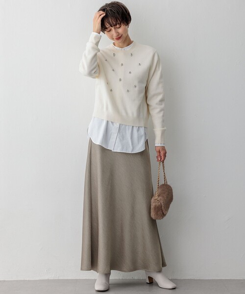 ニットセーター 「滝沢眞規子さん着用」ビジュー クルーネック ニット　毛100% 23区（ニジュウサンク） ニット セーター 「滝沢眞規子さん着用