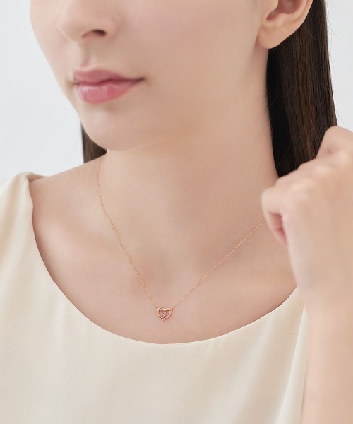 4℃ ネックレス 「10月誕生石」K10ピンクゴールド ハートモチーフ
