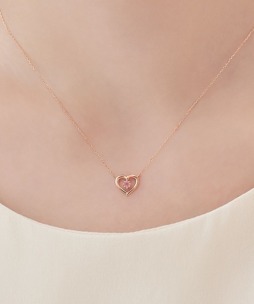 4℃ ネックレス 「10月誕生石」K10ピンクゴールド ハートモチーフ