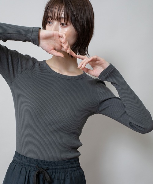 tシャツ コットンリブクルーネックプルオーバー レディース