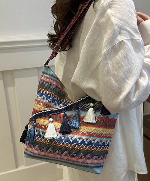 STYLEBLOCK ショルダーバッグ バッグ フリンジ付きエスニック柄