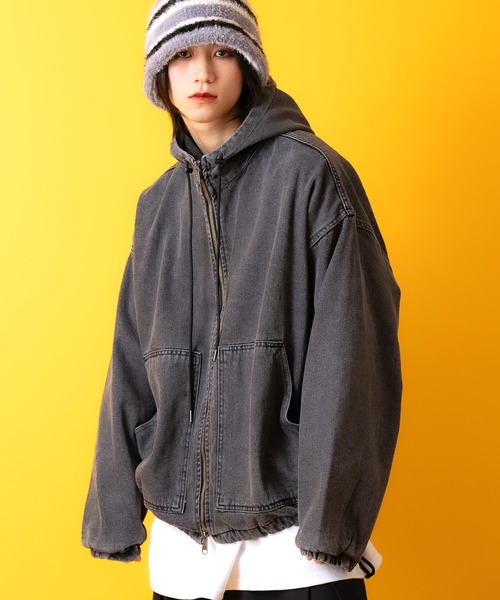 ブラックデニム ジップアップ ブルゾン(M) デニムジャケット gジャン デニムジャケット/ジップアップデニム