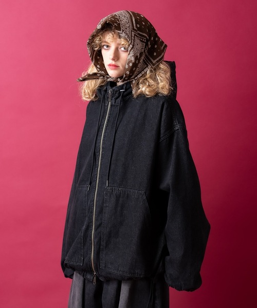 ブルゾン アウター a.p.o.v. ブラックデニムオーバーサイズジップ