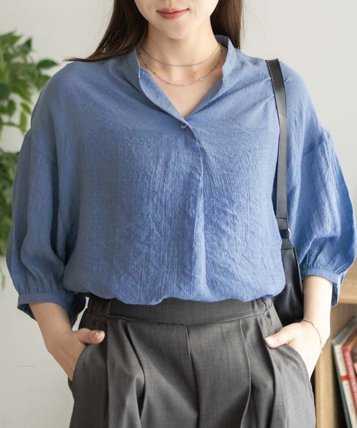 NAVY ブラウス シャツ 夏 スラブスキッパーブラウス レディース