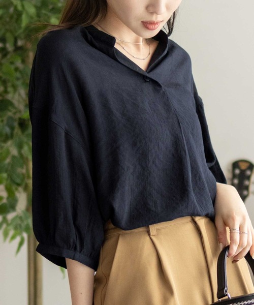 NAVY ブラウス シャツ 夏 スラブスキッパーブラウス レディース