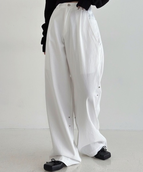 ROOP TOKYO スラックス パンツ ボタン付き ルーズシルエットストレート