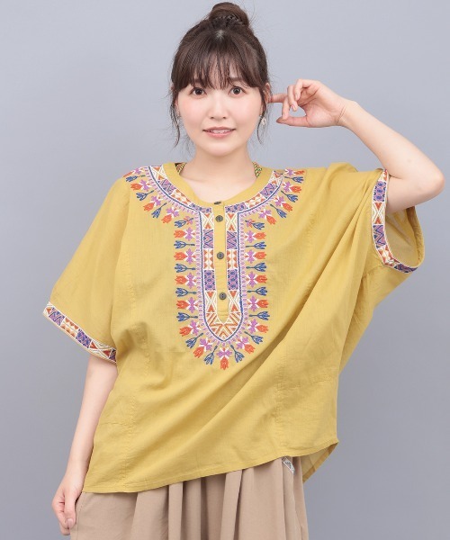 ブラウス シャツ ダシキ刺繍プルオーバー レディース チチカカ ブラウス シャツ ダシキ刺繍プルオーバー レディース