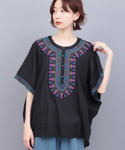 ブラウス シャツ ダシキ刺繍プルオーバー レディース