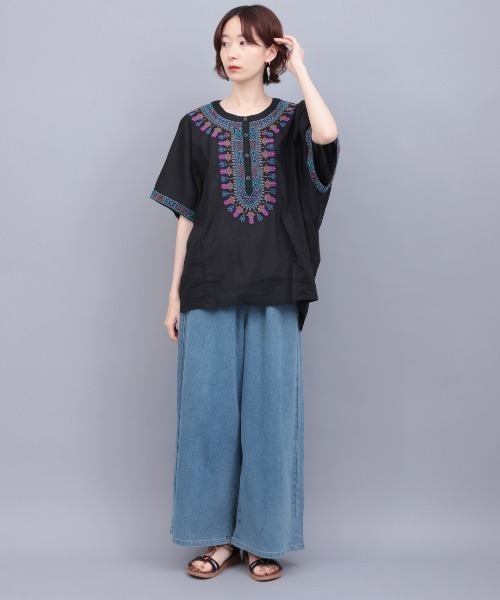 ブラウス シャツ ダシキ刺繍プルオーバー レディース チチカカ ブラウス シャツ ダシキ刺繍プルオーバー レディース