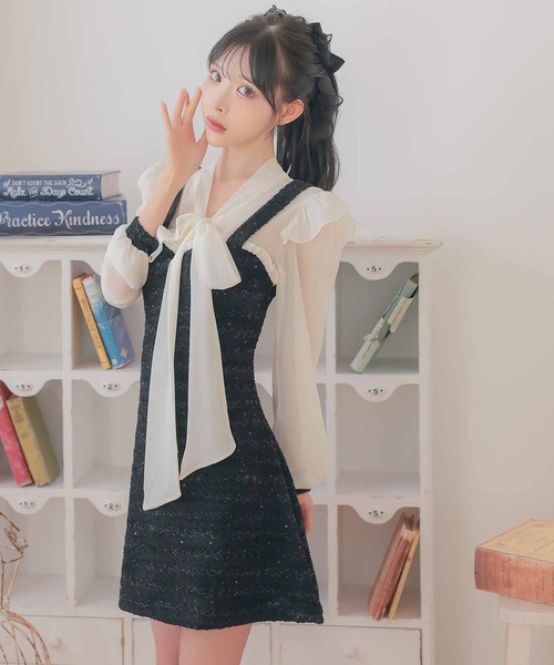 Tika（ティカ） ドレス キャバドレス 韓国 ミニ フレア 長袖 リボン