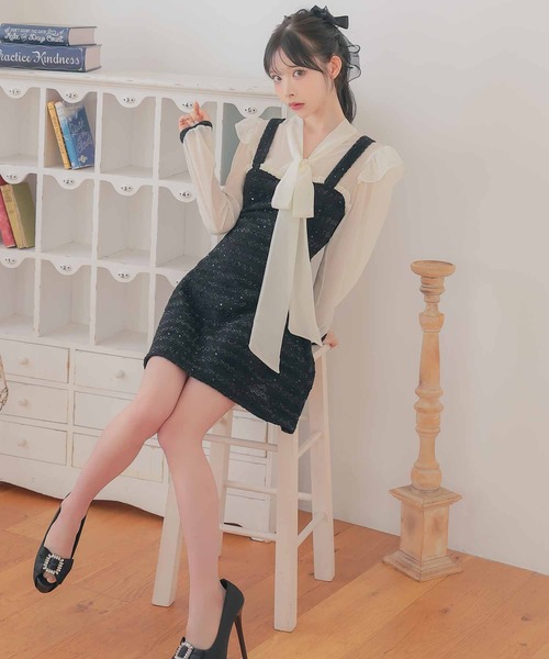 Tika（ティカ） ドレス キャバドレス 韓国 ミニ フレア 長袖 リボン 