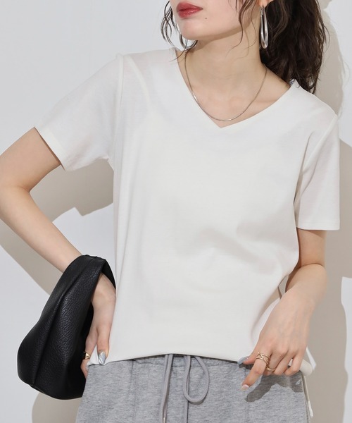 【選べる2枚セット】レディース  VネックTシャツ カットオフVネックT レディース 半袖 Vネック 綿100%・(80