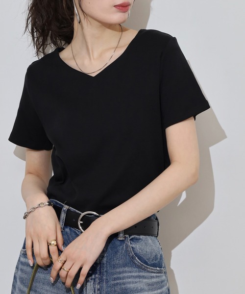 atONE tシャツ VネックコンパクトコットンTシャツ レディース