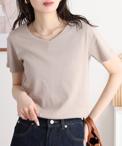 atONE tシャツ VネックコンパクトコットンTシャツ レディース