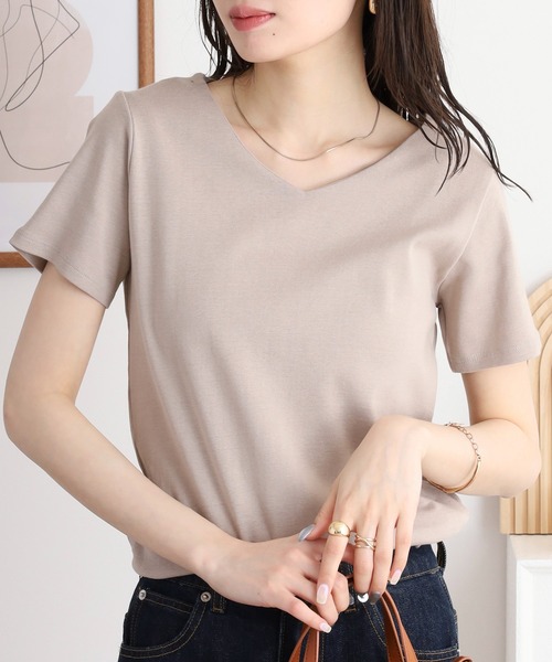 【THEAIRTOWN】アイレットVネックゴジスリムTシャツ atONE tシャツ VネックコンパクトコットンTシャツ レディース