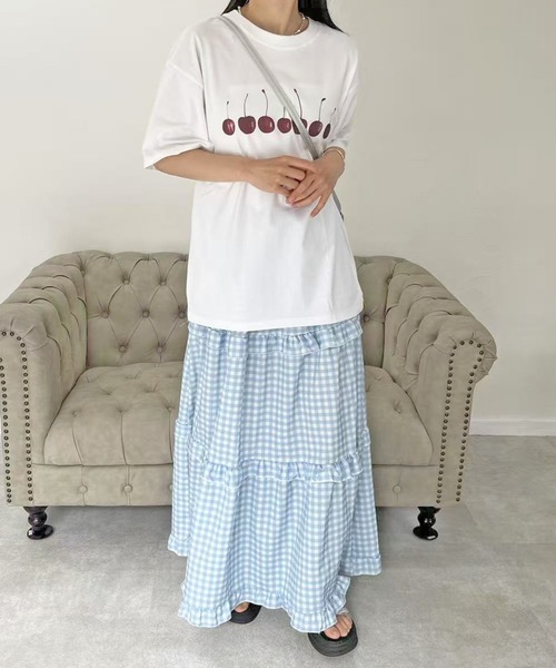 スカート ティアードギンガムチェックロングスカート : ZOZOTOWN Yahoo