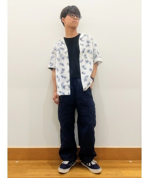 【美品】　GAP シアサッカー　シャツ　オープンカラー　ネイビー　開襟　L 半袖 a1e1080660d9c8b40b7589c9798fa2