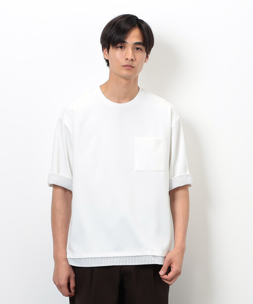 COMME CA ISM（コムサイズム） tシャツ ストレッチポンチ×ストライプ 