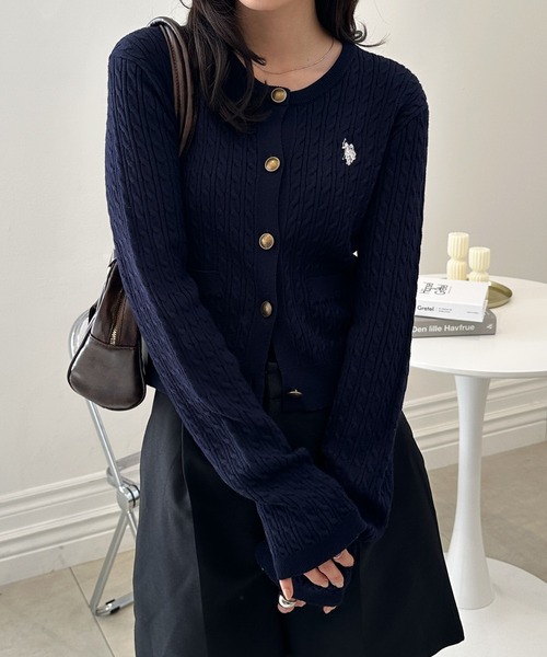 【美品】POLO ケーブルニットカーディガン Mサイズ相当 U.S. POLO ASSN.（ユーエスポロアッスン） カーディガン 「U.S. POLO