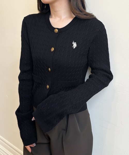 美品　ローレンラルフローレン　銀ボタン　ニット　ジャケット　カーディガン　L ケーブルニット ウールカシミヤ カーディガン