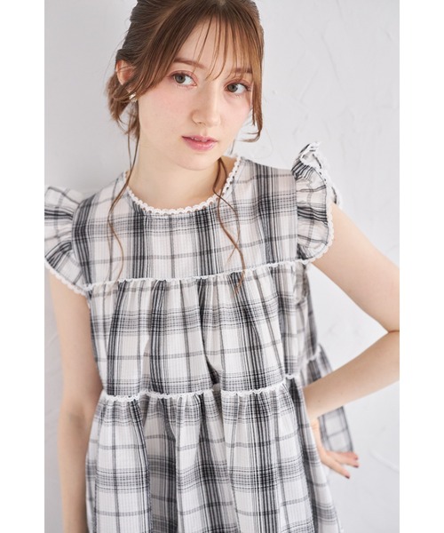 美品♪45r 45rpm ティアードフリルチェックブラウス ネルシャツ 3 tocco closet（トッコ クローゼット） ブラウス シャツ 「ZOZO限定