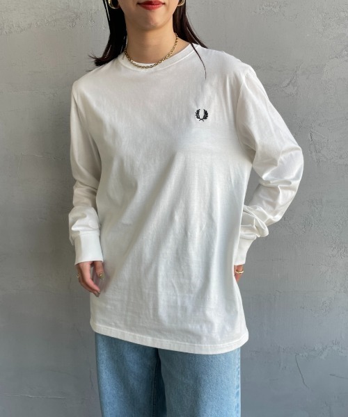 「FRED PERRY」 長袖カットソー M ホワイト レディース