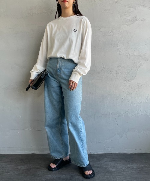 「FRED PERRY」 長袖カットソー M ホワイト レディース