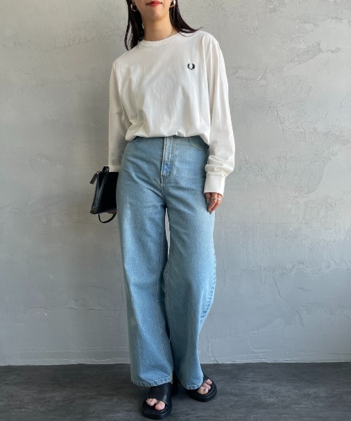 「FRED PERRY」 長袖カットソー M ホワイト レディース