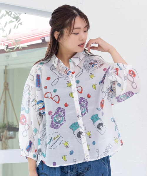 ScoLar（スカラー） ブラウス シャツ レトロ総柄シャツ レディース