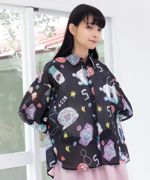 ブラウス シャツ ScoLar/スカラー　レトロ総柄シャツ レディース