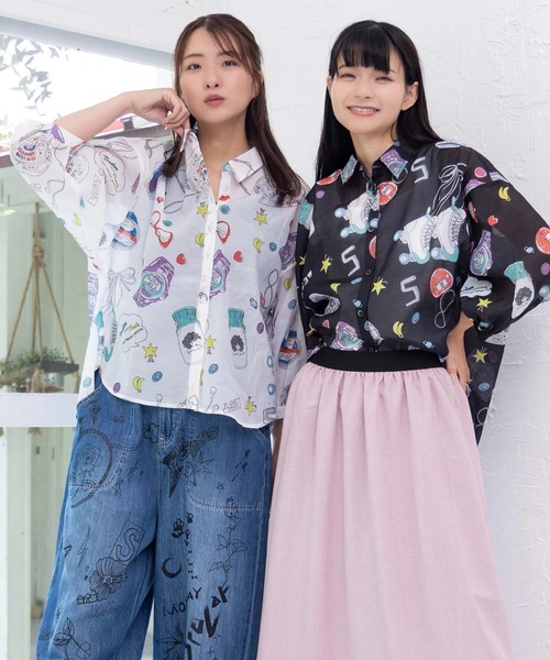 ScoLar（スカラー） ブラウス シャツ レトロ総柄シャツ レディース