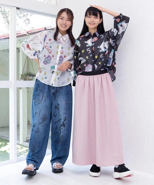 ScoLar（スカラー） ブラウス シャツ レトロ総柄シャツ レディース 