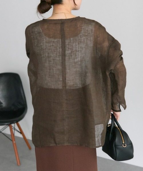 リネン100%　PUAL　CE　CIN　ブラウス　美品 pual ce cin ブラウス シャツ メッシュクロス刺繍ブラウス