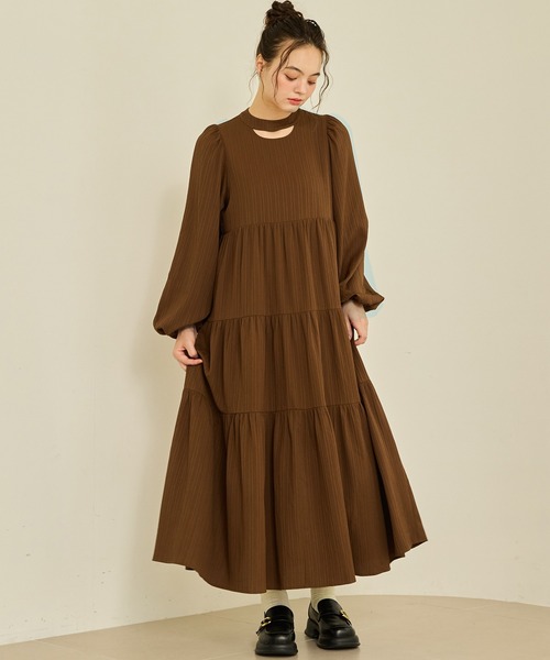 OLUN ワンピース Drape long tiered onepiece/ドレープロング