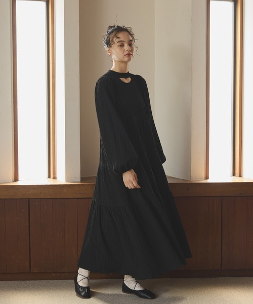 OLUN ワンピース Drape long tiered onepiece/ドレープロング