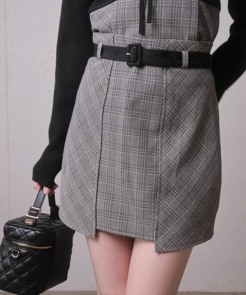 コルセットチェックトップス ＋インナーショーパン付チェックスカート LIP SERVICE（リップサービス） スカート インナーショーパン付