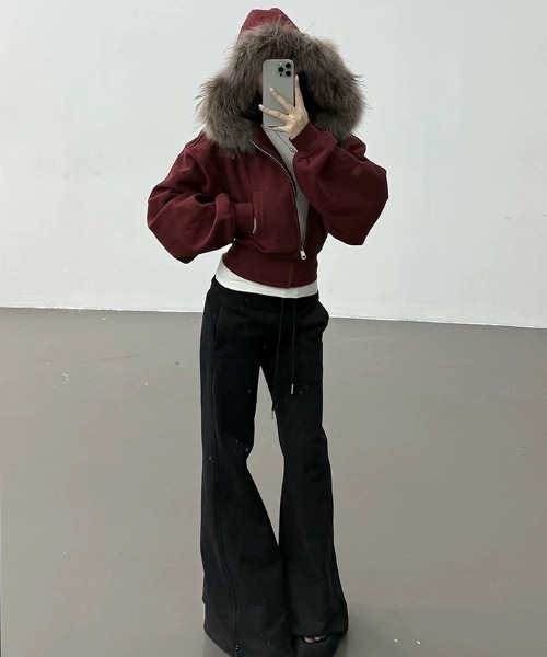 CELENA BEATS パーカー フェイクファー フード付き クロップド