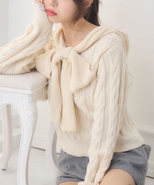 ニット/セーター i _am_closet  ribbon  knit ハンドニッティングケーブルリボンニット/Hand-knitted Cable Ribbon K