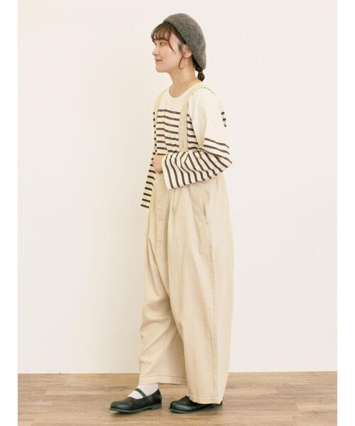 ベージュ サスペンダー付きパンツ（レディースファッション