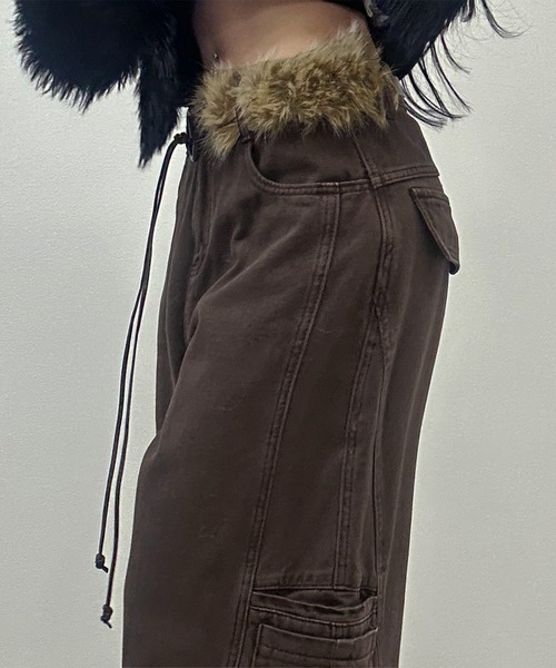 FOLLOWIN（フォロウィン） ワイドパンツ カーゴパンツ フェイクファー 
