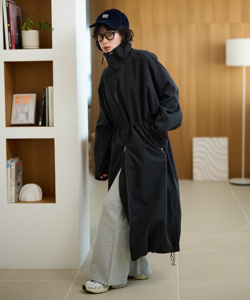ブラックモッズコート フルジッパー モッズコート コート double zip long mods coat /ボリュームダブル